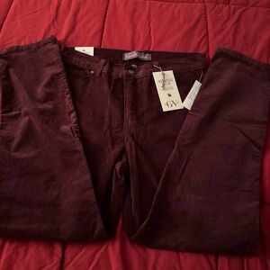 Wine Red Gloria Vanderbilt Amanda Slim Corduroy Pants Women 10 Short NWT $48